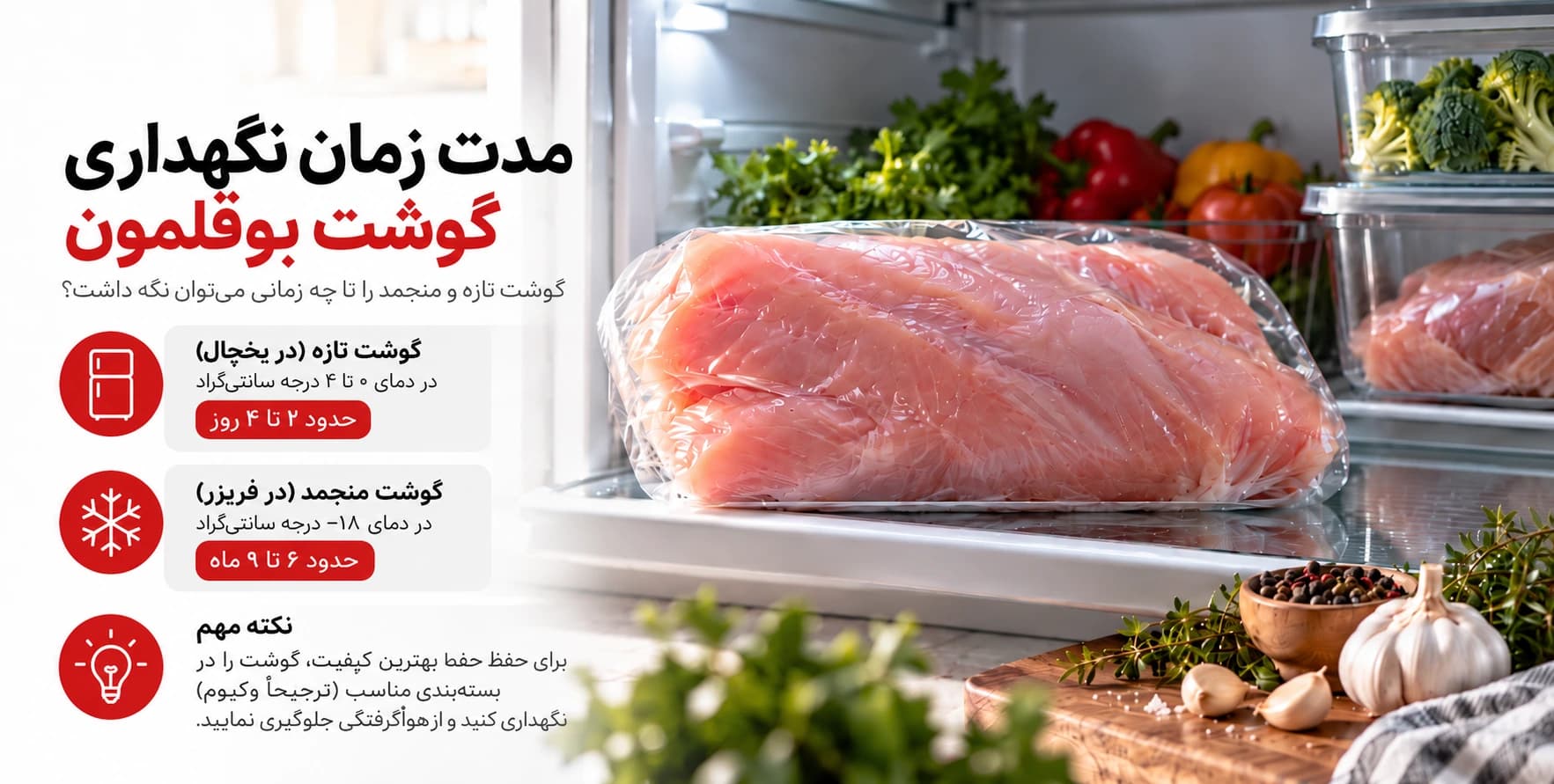 مدت زمان نگهداری گوشت بوقلمون